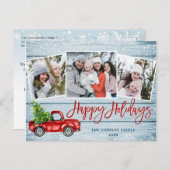 Retro Kerstmis Red Truck 3 PHOTO Greeting Holiday Briefkaart (Voorkant / Achterkant)