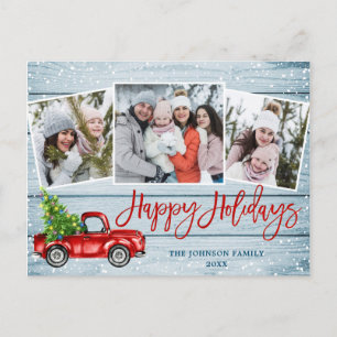 Retro Kerstmis Red Truck 3 PHOTO Greeting Holiday Briefkaart