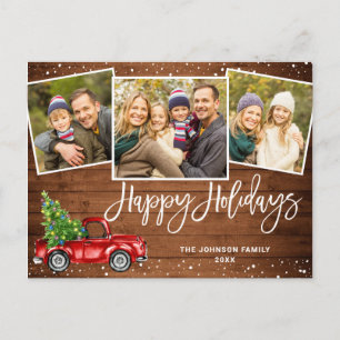 Retro Kerstmis Red Truck 3 PHOTO Greeting Holiday Briefkaart