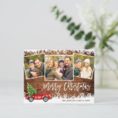 Retro Kerstmis Red Truck 3 PHOTO Greeting Holiday Briefkaart (Staand voorkant)