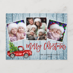 Retro Kerstmis Red Truck 3 PHOTO Greeting Holiday Briefkaart
