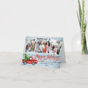 Retro Kerstmis Red Truck 3 PHOTO Greeting Holiday Kaart
