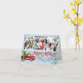 Retro Kerstmis Red Truck 3 PHOTO Greeting Holiday Kaart (Gele Bloem)