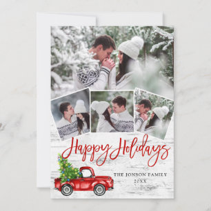 Retro Kerstmis Red Truck Rustic Birch Bark PHOTO Feestdagenkaart