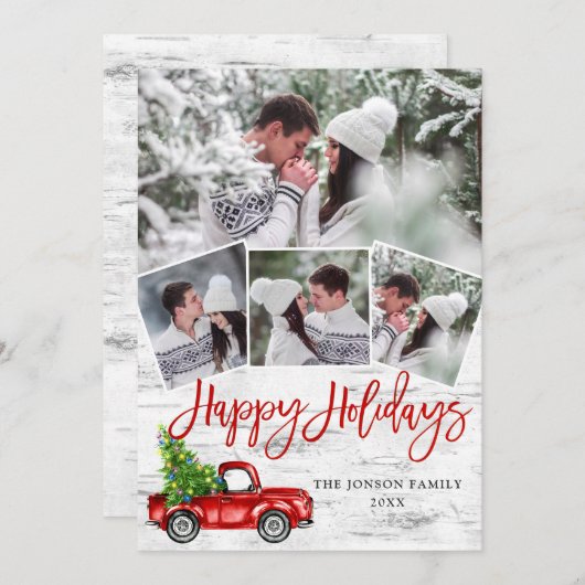 Retro Kerstmis Red Truck Rustic Birch Bark PHOTO Feestdagenkaart (Voorkant / Achterkant)