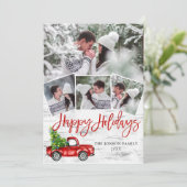 Retro Kerstmis Red Truck Rustic Birch Bark PHOTO Feestdagenkaart (Staand voorkant)