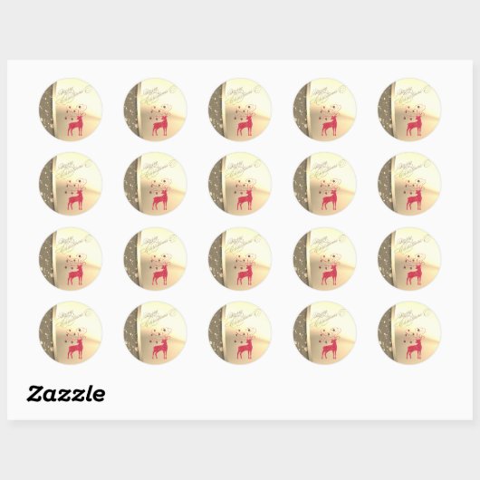 Retro Kerstmis Rendier Faux Gold Ronde Sticker (Vel)