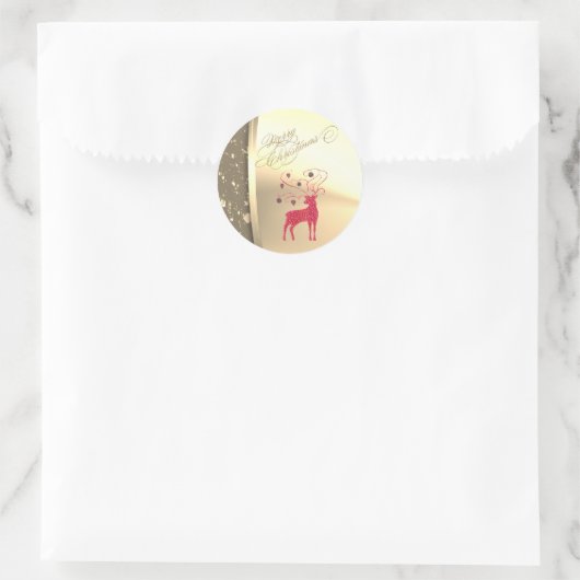 Retro Kerstmis Rendier Faux Gold Ronde Sticker (Tas)