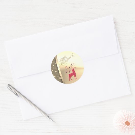 Retro Kerstmis Rendier Faux Gold Ronde Sticker (Envelop)