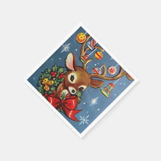 Retro Kerstmis rendier Party papieren servetten (Hoek)