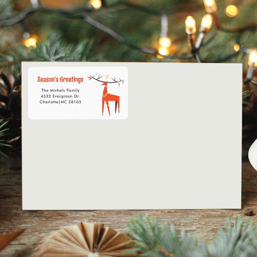 Retro Kerstmis rendieren retour adres label