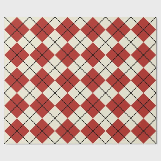 Retro Kerstmis Rood Argyle Cadeaupapier (Vlak)