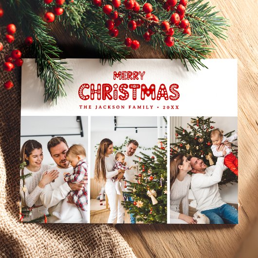 Retro Kerstmis Rood Feestdagenkaart