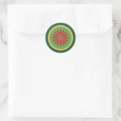 Retro Kerstmis Rood Groen Gestileerde Cirkel Stick Ronde Sticker (Tas)
