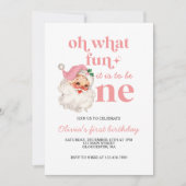 Retro Kerstmis roze Kerstman Eerste Verjaardag Kaart (Voorkant)