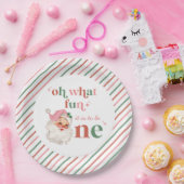 Retro Kerstmis roze Kerstman Eerste Verjaardag Papieren Bordje (Feest)