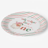 Retro Kerstmis roze Kerstman Eerste Verjaardag Papieren Bordje (Gekanteld)