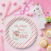 Retro Kerstmis roze Kerstman Eerste Verjaardag Papieren Bordje (Feest)