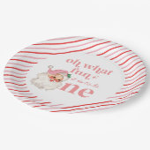 Retro Kerstmis roze Kerstman Eerste Verjaardag Papieren Bordje (Gekanteld)