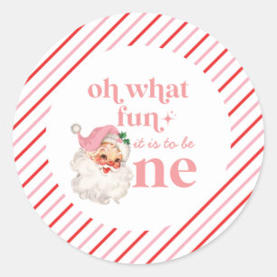 Retro Kerstmis roze Kerstman Eerste Verjaardag Ronde Sticker