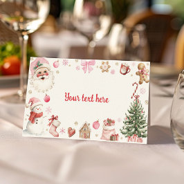 Retro Kerstmis Roze Kerstman Verjaardag Eet Tent Plaatskaartje