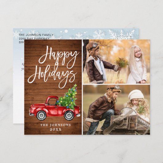 Retro Kerstmis Rustic 2 PHOTO Greep Briefkaart (Voorkant / Achterkant)