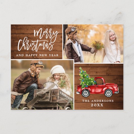 Retro Kerstmis Rustic 2 PHOTO Greep Briefkaart (Voorkant)