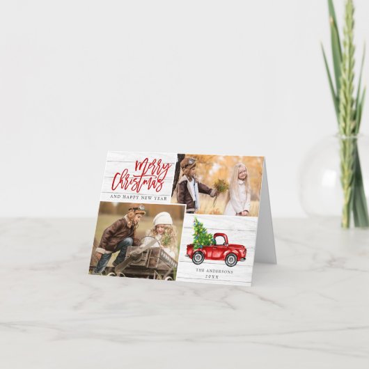 Retro Kerstmis Rustic 2 PHOTO Greep Feestdagen Kaart (Voorkant)