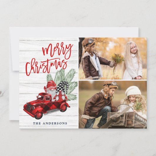 Retro Kerstmis Rustic 2 PHOTO Greep Feestdagenkaart (Voorkant)