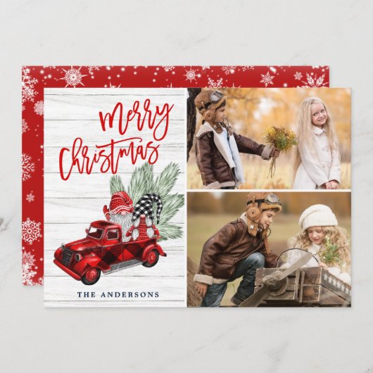 Retro Kerstmis Rustic 2 PHOTO Greep Feestdagenkaart (Voorkant / Achterkant)