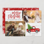 Retro Kerstmis Rustic 2 PHOTO Greep Feestdagenkaart (Voorkant / Achterkant)