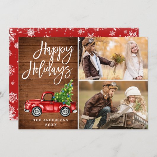 Retro Kerstmis Rustic 2 PHOTO Greep Feestdagenkaart (Voorkant / Achterkant)