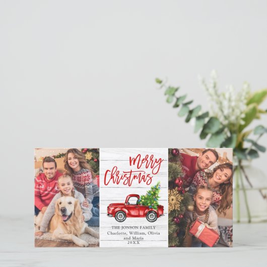 Retro Kerstmis Rustic 2 PHOTO Greep Feestdagenkaart (Staand voorkant)