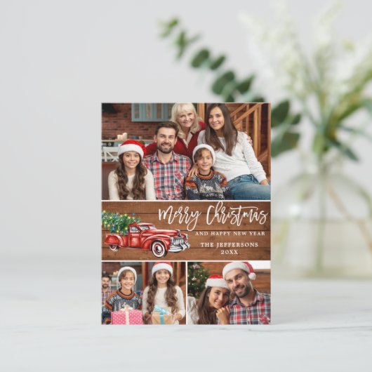 Retro Kerstmis Rustic 3 PHOTO Greep Briefkaart (Staand voorkant)