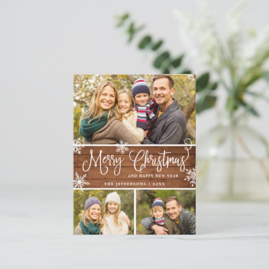 Retro Kerstmis Rustic 3 PHOTO Greep Briefkaart (Staand voorkant)