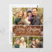Retro Kerstmis Rustic 3 PHOTO Greep Briefkaart (Voorkant / Achterkant)