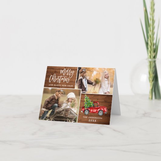 Retro Kerstmis Rustic 3 PHOTO Greep Feestdagen Kaart (Voorkant)