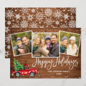 Retro Kerstmis Rustic 3 PHOTO Greep Feestdagenkaart (Voorkant / Achterkant)