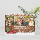 Retro Kerstmis Rustic 3 PHOTO Greep Feestdagenkaart (Staand voorkant)