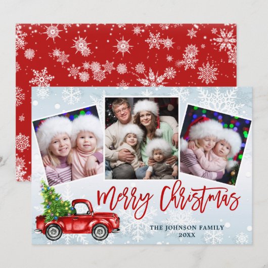 Retro Kerstmis Rustic 3 PHOTO Greep Feestdagenkaart (Voorkant / Achterkant)