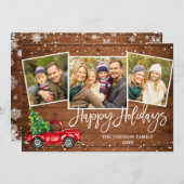 Retro Kerstmis Rustic 3 PHOTO Greep Feestdagenkaart (Voorkant / Achterkant)