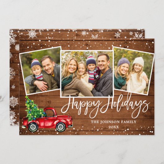 Retro Kerstmis Rustic 3 PHOTO Greep Feestdagenkaart (Voorkant / Achterkant)