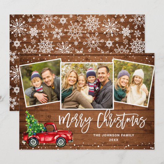 Retro Kerstmis Rustic 3 PHOTO Greep Feestdagenkaart (Voorkant / Achterkant)