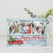 Retro Kerstmis Rustic 3 PHOTO Greep Feestdagenkaart (Staand voorkant)