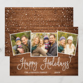 Retro Kerstmis Rustic 3 PHOTO Greep Feestdagenkaart (Voorkant / Achterkant)