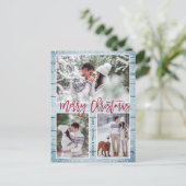 Retro Kerstmis Rustic 3 PHOTO Greeting Holiday Briefkaart (Staand voorkant)