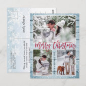 Retro Kerstmis Rustic 3 PHOTO Greeting Holiday Briefkaart (Voorkant / Achterkant)