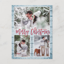Retro Kerstmis Rustic 3 PHOTO Greeting Holiday Briefkaart