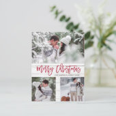 Retro Kerstmis Rustic 3 PHOTO Greeting Holiday Briefkaart (Staand voorkant)