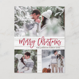 Retro Kerstmis Rustic 3 PHOTO Greeting Holiday Briefkaart